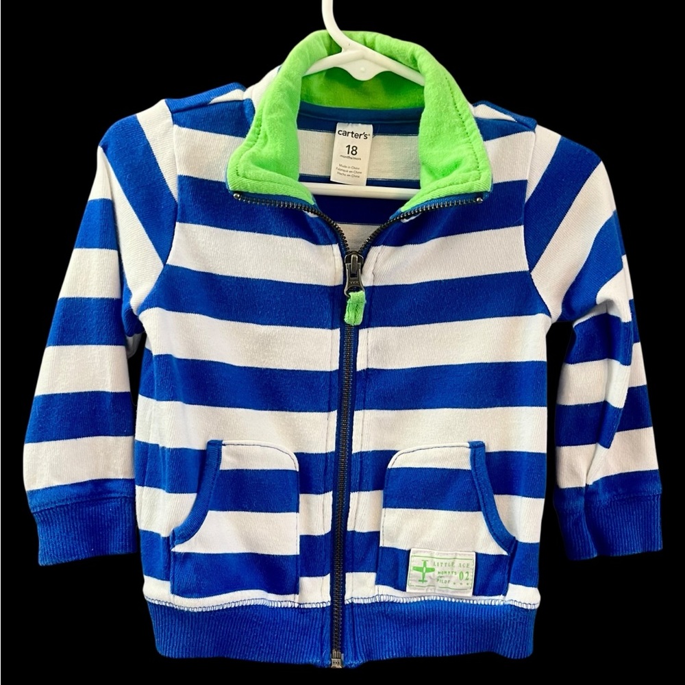 Hostess Pick ☄️ Carter's Blue and White Striped Jacket with Green Accents